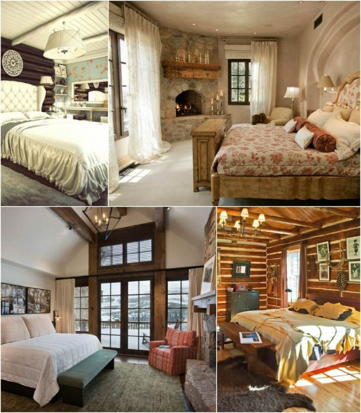 Спальня в стиле кантри в деревянном доме